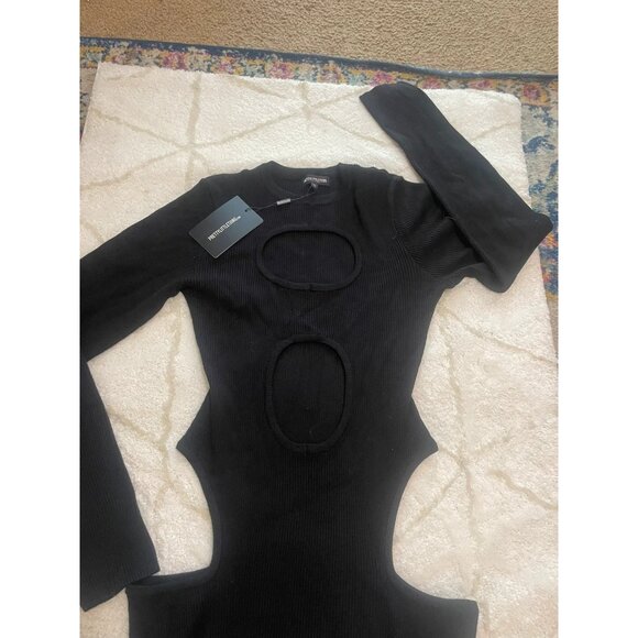 NWT PrettyLittleThing Black Cut Out Statement Sweater Dress - Picture 3 of 6